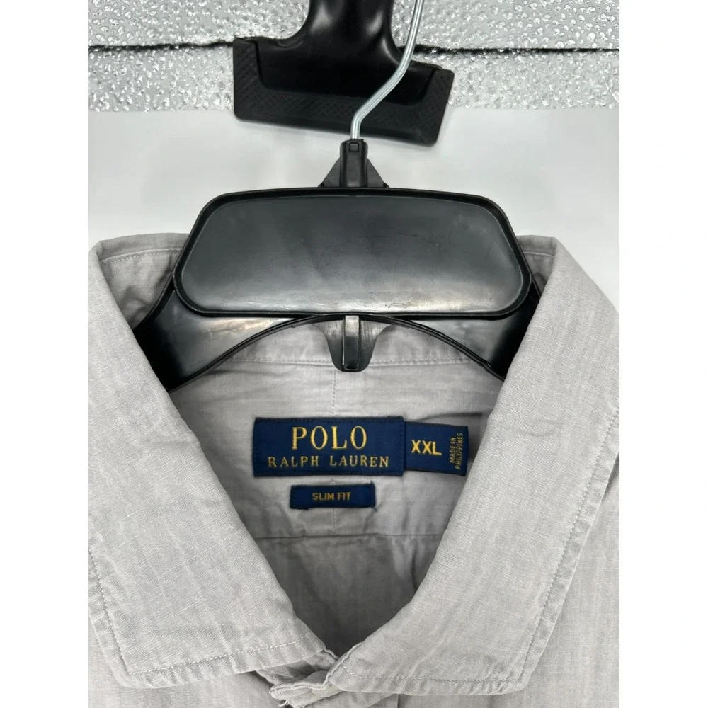 Polo Ralph Lauren Shirt 2XL Grey‎ Heather Poplin Slim Fit Long Sleeve Button Up